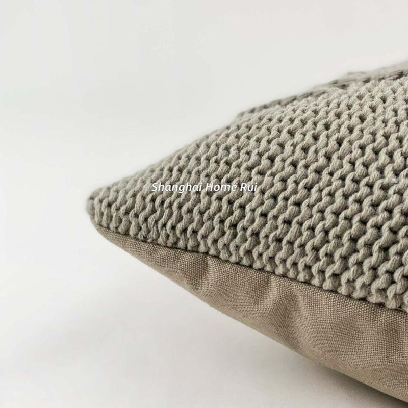 Home Textile Sofa Outdoor Deco Grey Floral Leaf Knitted Backrest Pillow Case Toss Cushion Cover