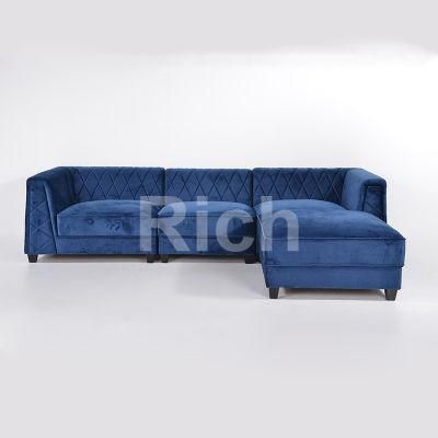 Modern Furniture Sectional Sofa Blue Velvet Corner Sofa