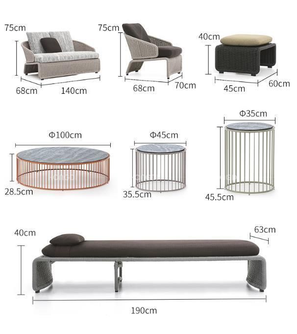 Outdoor Rattan Sofa Combination Villa Furniture Garden Table and Chair
