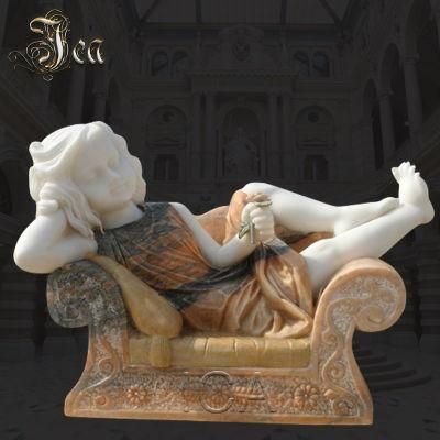 Colorful Marble Lying Girl with Sofa Statue