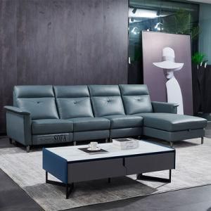 Blue Color PU Leather Electrict Power LED Fashion Corner Recliner Sofa with Chaise