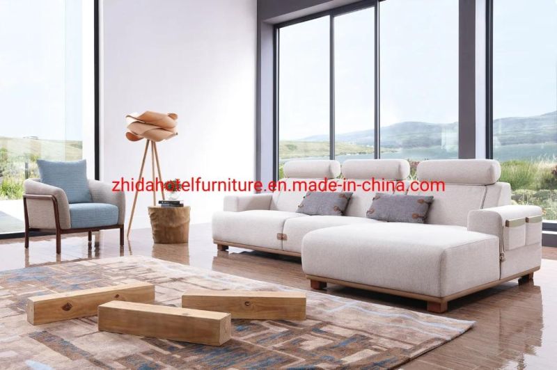 Modern Fabric Home Furniture Leather Wooden Living Room Sofa