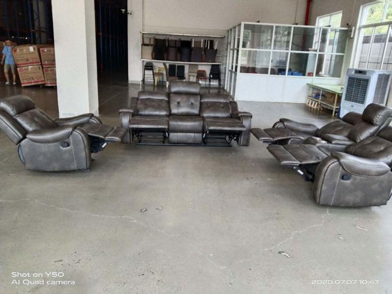 Air Leather Reclining Sofa with Drop Table and Console for Living Room Furniture