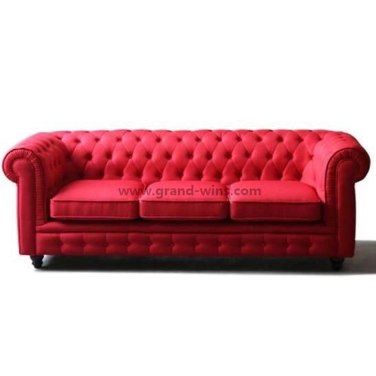 Red Fabric Velvet Chesterfield Sofa Leisure Couch Set Hotel Bedroom