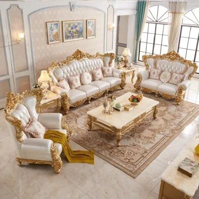 Living Room Furniture Wood Carved Royal Leather Sofa in Optional Couch Seats and Sofas Furnitures Color
