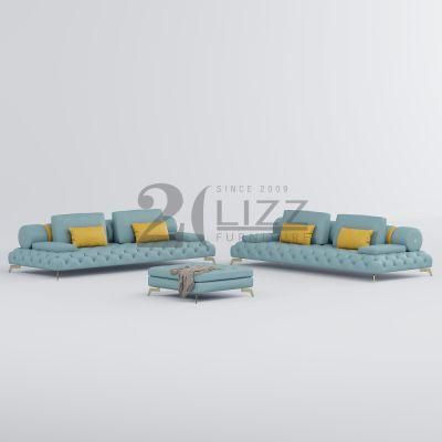European Modern Luxury Style Geniue Leather Couch Living Room Sofa Furniture Set with Stool