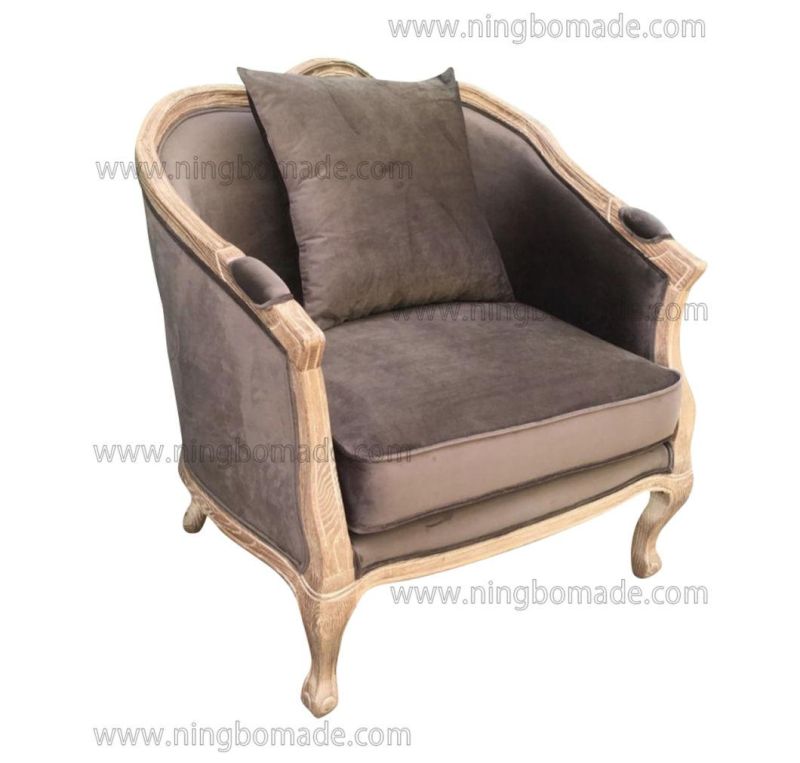Antique Design Rustic Style Furniture Wax Brown Oak Frame Black/Beige/Grey Velvet Fabric Cushions Sofa Bed