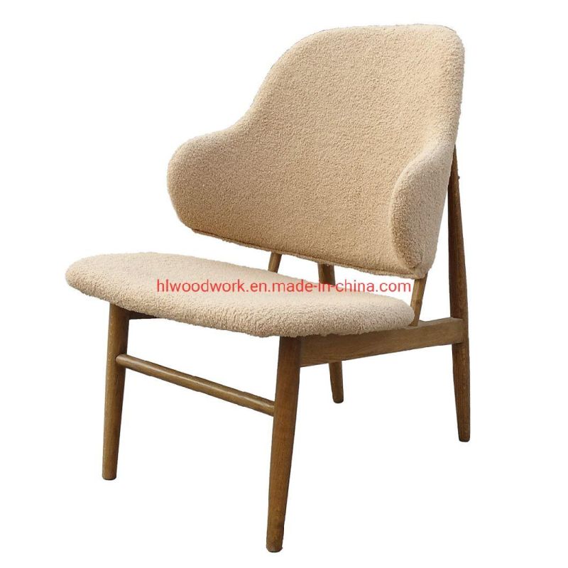 Beige Teddy Velvet Magnate Chair Oak Wood Brown Color Dining Chair Wooden Chair Lounge Sofa Coffee Shope Arm Chair Living Room Sofa Resteraunt Sofa