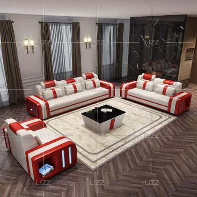 High Quality Original Design Modular Living Room Red Furniture Set Italian Genuine Leather Home Functional Sofa Leisure 3 Seater Couch
