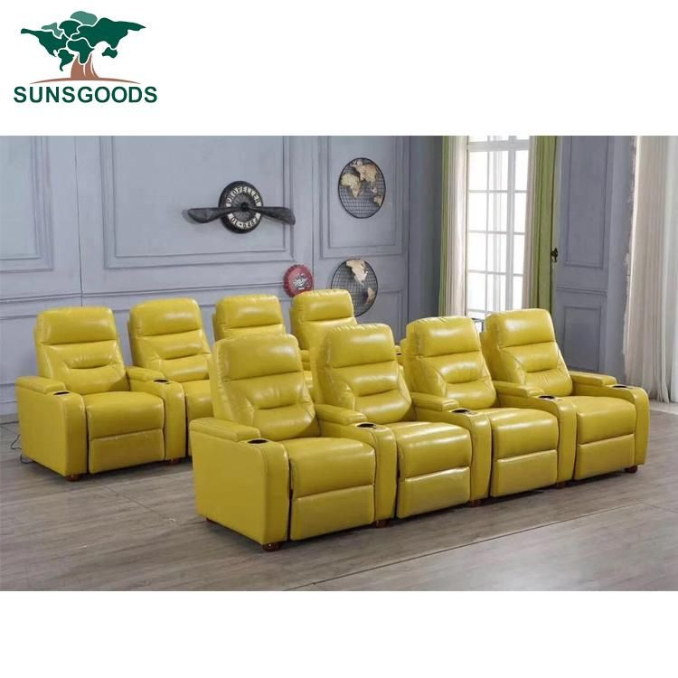 Electric Recliner Home Theater Sofa with Cup Holder Yellow Colour
