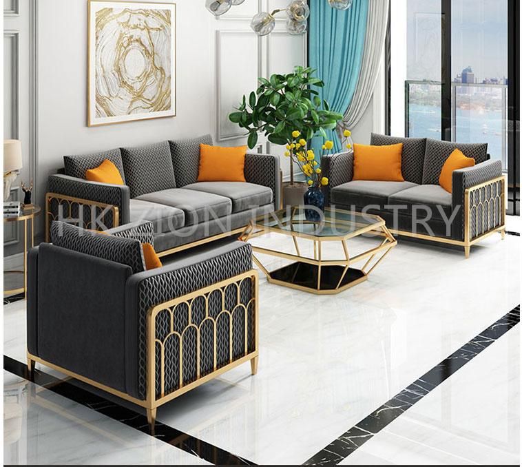 Light Luxury Fabric Sofa Small Family Living Room Furniture Complete Set Furniture Postmodern American Style Three-Person Stainless Steel Sofa