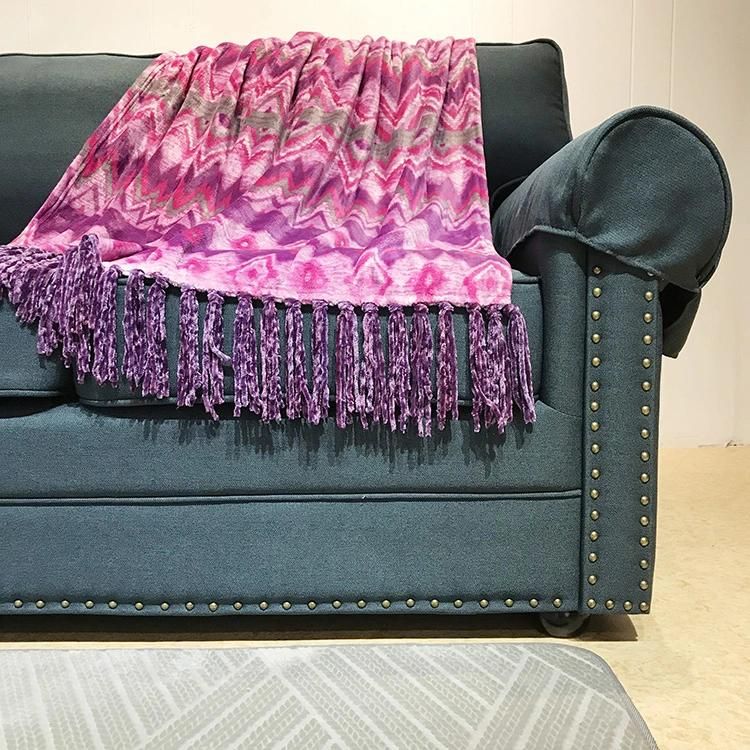 Hot Sale Knitted Decorative Plush Bedding Sofa Throw Blankets with Fringes Tassel