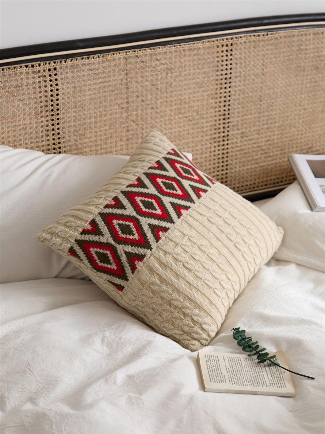 Acrylic Traditional National Style Square Knitting Pillow Case for Sofa Bed Room House