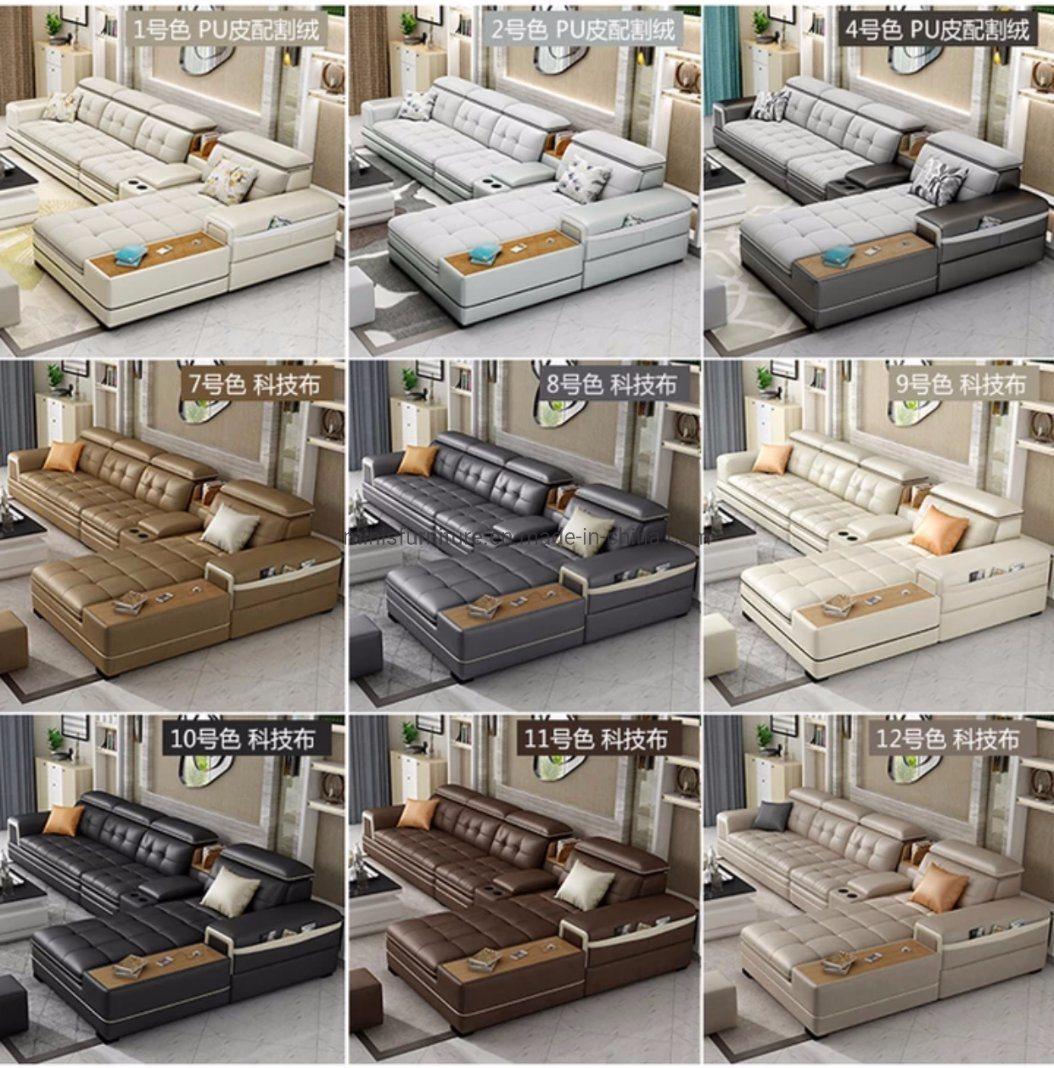 (MN-HSF12) Home Living Room Furniture L-Shaped Beige Leather Sofa with Table on Sale