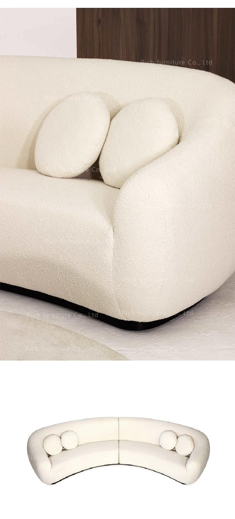 Shearling Lounge Sherpa Couch White Modern Lamb Skin Wool Curved Sofa Sheepskin Couch Teddy Boucle Fabric Sofa