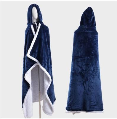 100% Polyester Velvet Flannel Sherpa Throw Bed Sofa Knit Blanket Hoodie Blanket Fuzzy Blanket Wearable Cloak Blanket