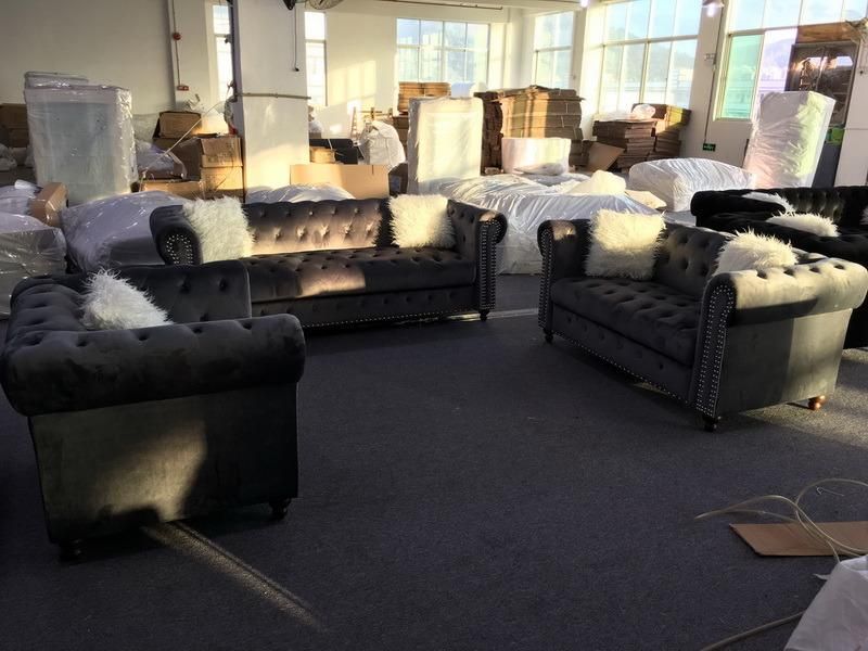 Velvet Fabric Sofa with Fur Pillow for Living Room Furniture