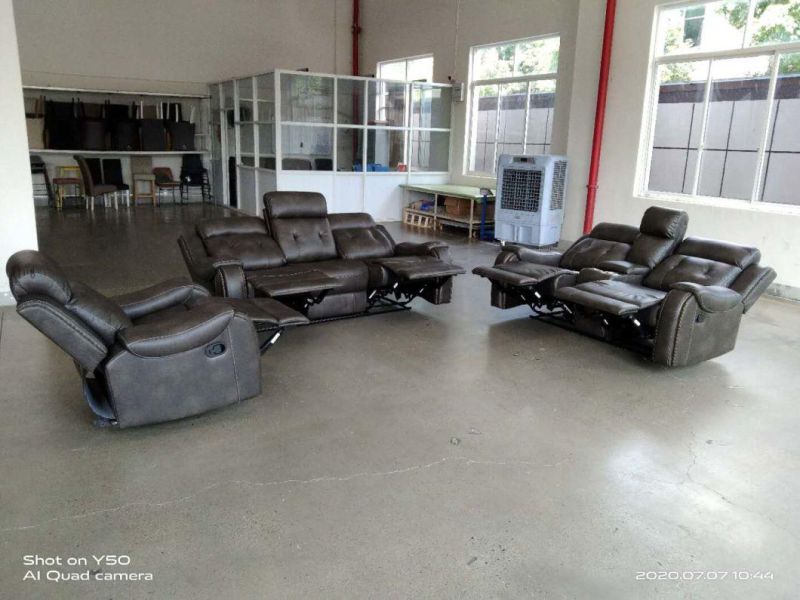 Air Leather Reclining Sofa with Drop Table and Console for Living Room Furniture