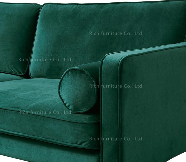 New Design Home Furniture Divan Settee Green Velvet Living Room Leisure Sofa