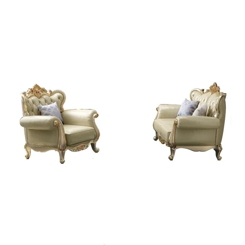 Living Room Furniture Sets Classic Leather Sofa with Wooden Center Table in Optional Furnitures Color and Couch Seats