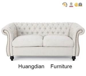 Minimalist Simple Living Room Furniture Tufted Ivory Fabric Rivet Line Sofa