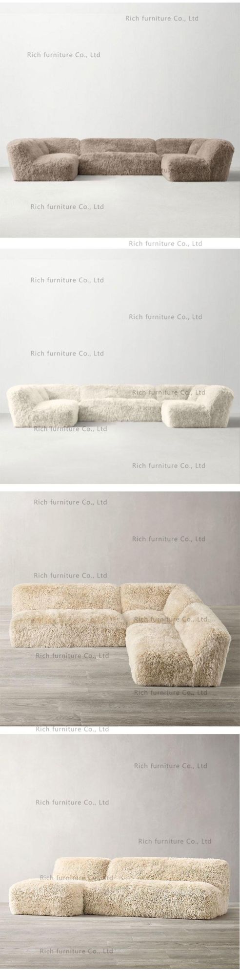 Modern Furniture Sectional Sofa Modular Fluffy L Shaped Couch Fur Corner Sofa