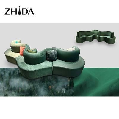 Zhida Furniture Velvet Fabric Sofa Special Shape Modern Design Modular Hot Sale Villa Living Room Couch Set Home Hotel Reception Sectional Sofa