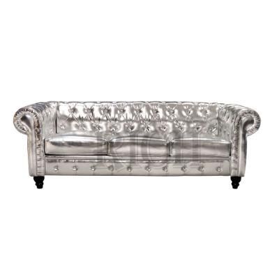 Modern Bar Club Deep Tufted Chesterfield Party Couch PU Leather Button Tufted Sofa Hotel KTV Disco Leather Silver PU Sofa