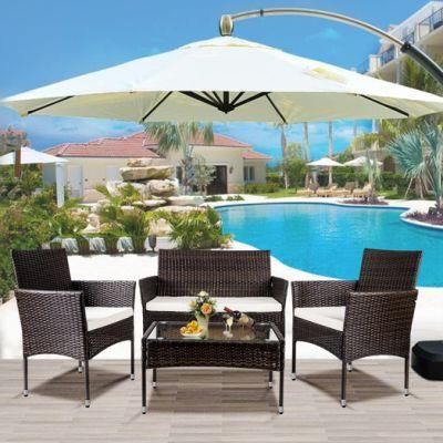 4 PC Outdoor Garden Rattan Patio Furniture Set Cushioned Seat Wicker Sofa (Brown)