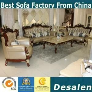 Brown Carved Wooden Frame Genuine Leather Royal Sofa (158)