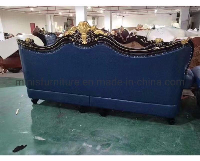 (MN-CSF10) Hotel Lounge/Home Furniture Living Room Wood Blue Leather Sofa