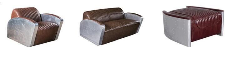 Antique Style Home Furniture Vintage Leather Sofa Aluminum Back Armchair