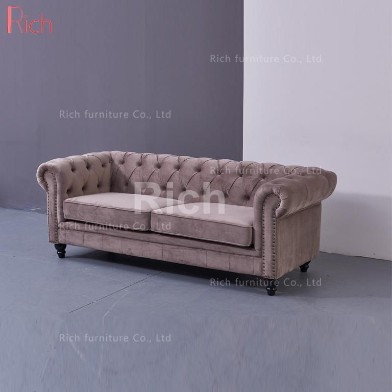 Classic Channel Deep Tufted Fabric Velvet Couch Chesterfield Sofa for Living Room Furniture Sets