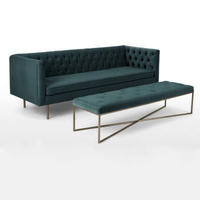 Modern Couch Living Room Furniture Green Velvet Sofa with Bench