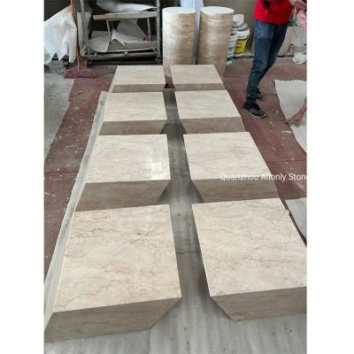 Diamond Shape Cream Pink Marble Stone Coffee Table for Living Room