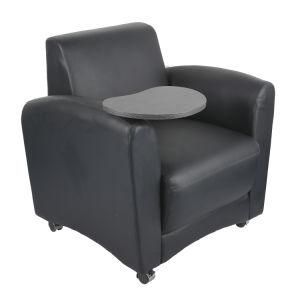Modern Home Office Sofa with Black Vinyl Upholstered and Swivel Tablet Arm