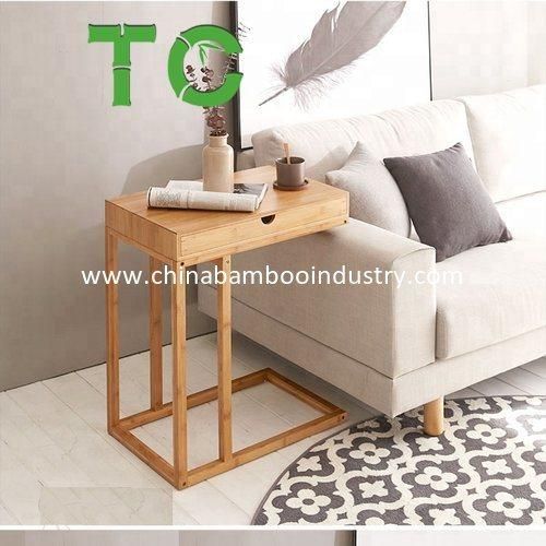 Natural Bamboo Computer Table Sofa Table C-Table with Drawer Bedside Table