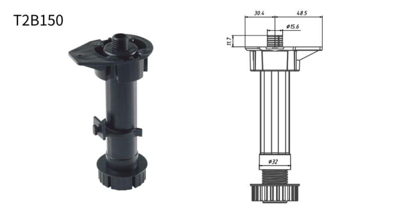 T2b150 Dowel ABS Plastic Leveling Adjustable Feet 150mm for Cupboards