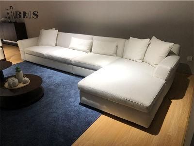 Modern Hotel Home Design Leisure Fabric White Upholstery Corner Sofa