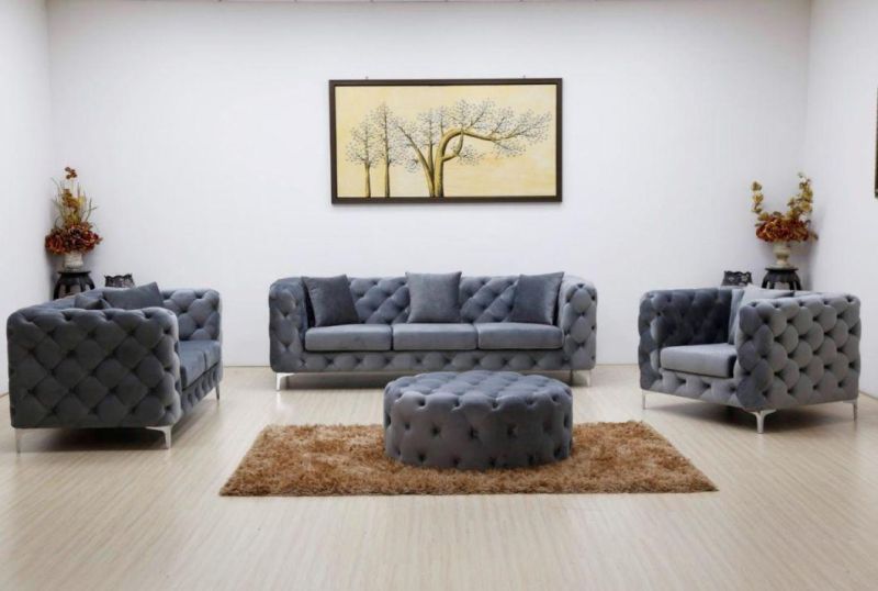 Italian Living Room Sectional Wooden Hand Carved Armrest Single Double 3 Seat Sofa Set High Class Velvet Upholstered Button Design Sofa
