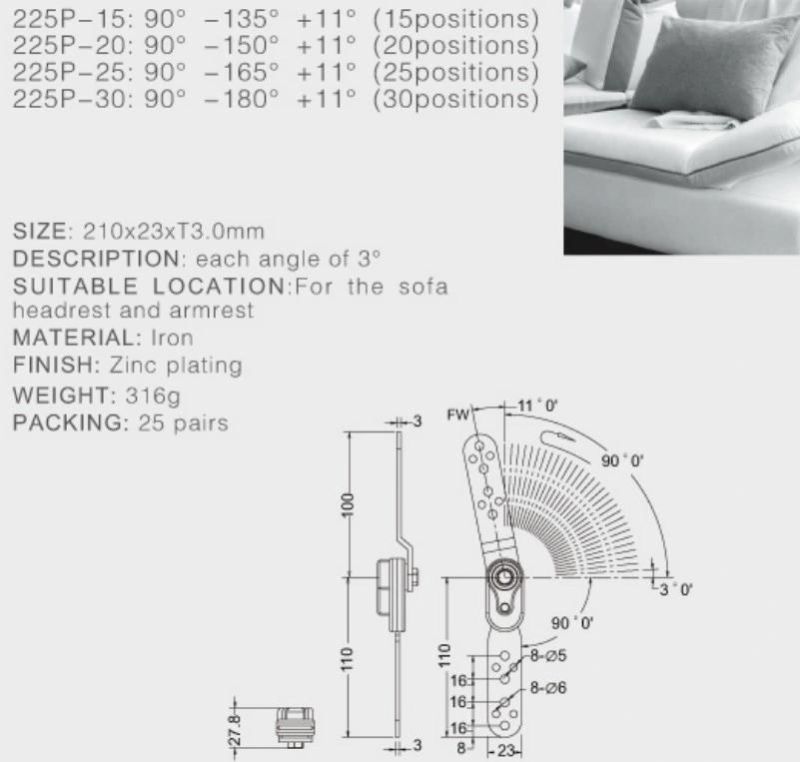 Multi-functional adjustable ratchet metal sofa headrest hinge iron hinge mechanism