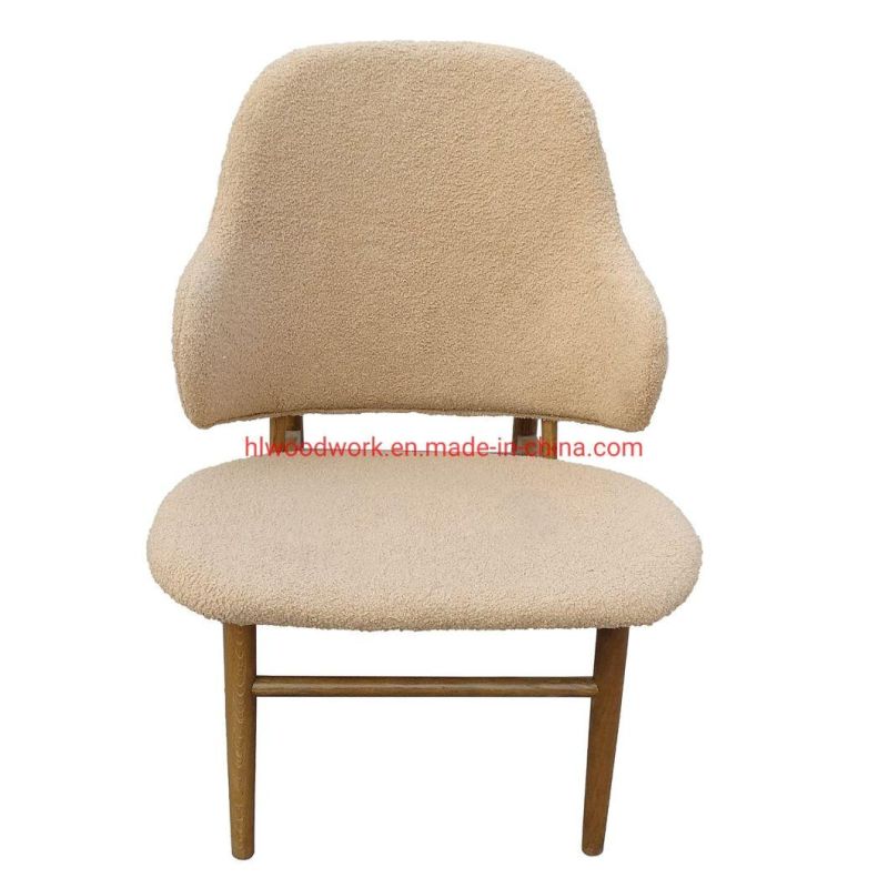 Oak Wood Frame Brown Color Beige Teddy Velvet Magnate Chair Wooden Chair Lounge Sofa Coffee Shope Armchair Living Room Resteraunt Sofa
