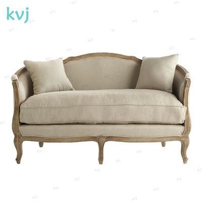 Kvj-7620 Antique Vintage Solid Wood Frame Two Seater Sofa