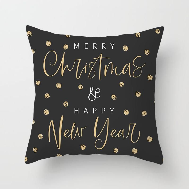 Black Pillow Covers Christmas New Year Cushion Cover Decorative Throw Pillowcases for Home Sofa Gift 45*45cm