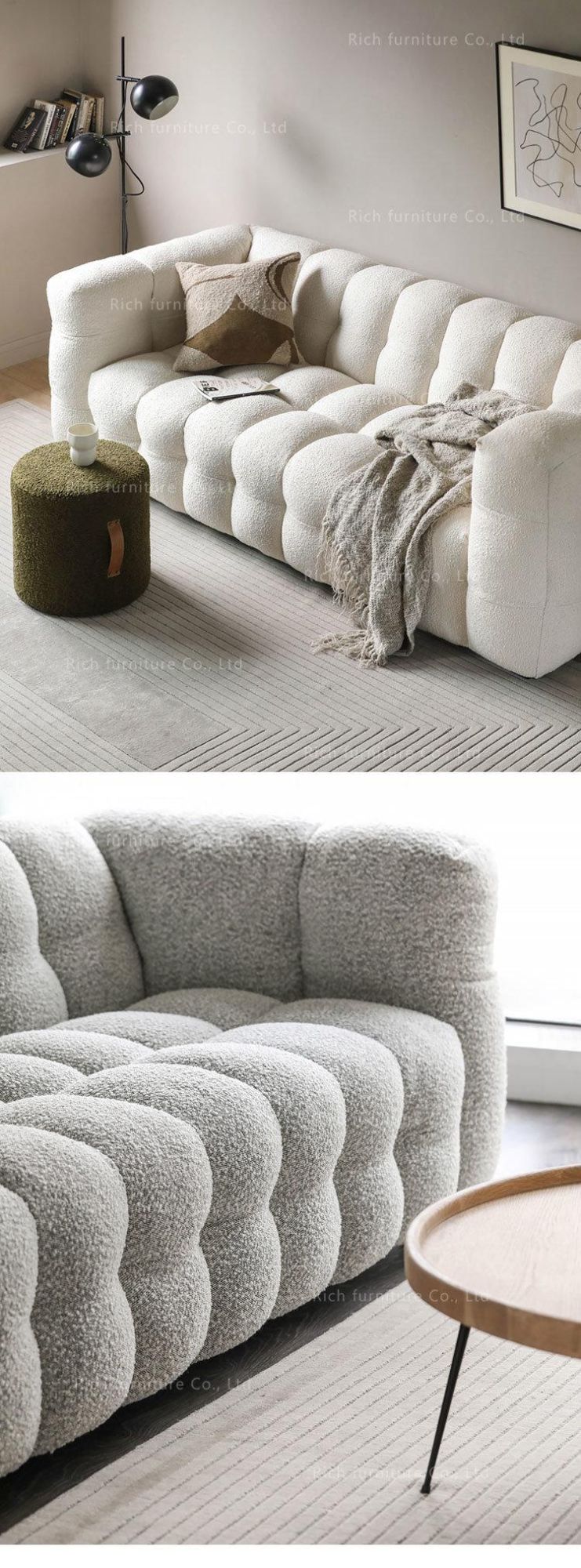 Home Modern Leisure Fabric Sofa Single Seat Grey Boucle Sofa for Living Room