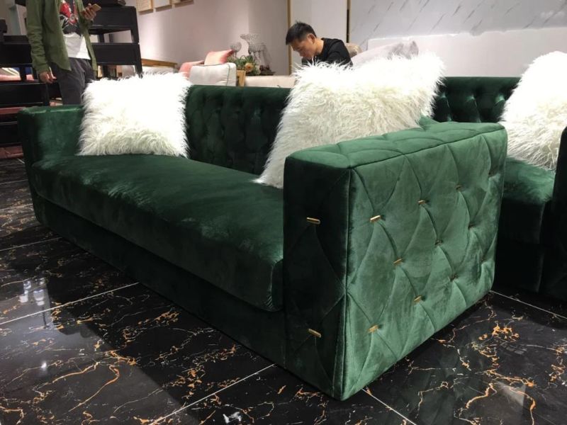 Metal Button Fabric Modern Sofa with Metal Leg