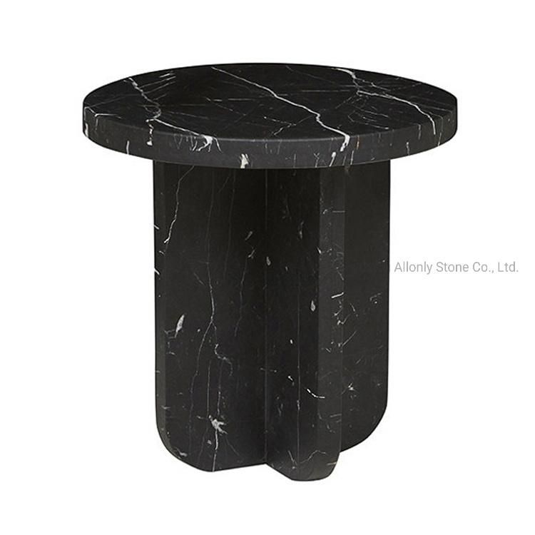 Lobby Furniture Design China Nero Marquina Round Black Marble Top Side Table
