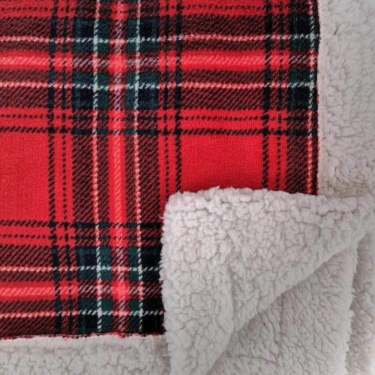 100% Polyester Red Check Printed Revsible Sherpa Bedding Sofa Blanket