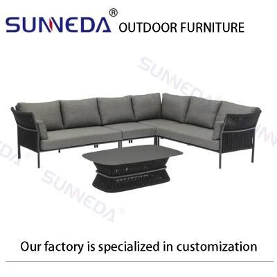 New Arrival All Weather L Shaped Garden Sofa Rattan Outdoor Corner Sofa Set with Cushion for Resort