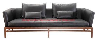 Walnut Wood Base Living Room Furniture Modern Leather Fabric Sofa